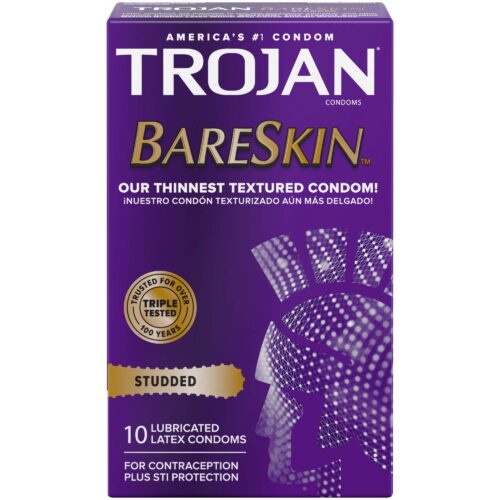 Trojan Studded Bareskin Lubricated Condoms - 10 Count: